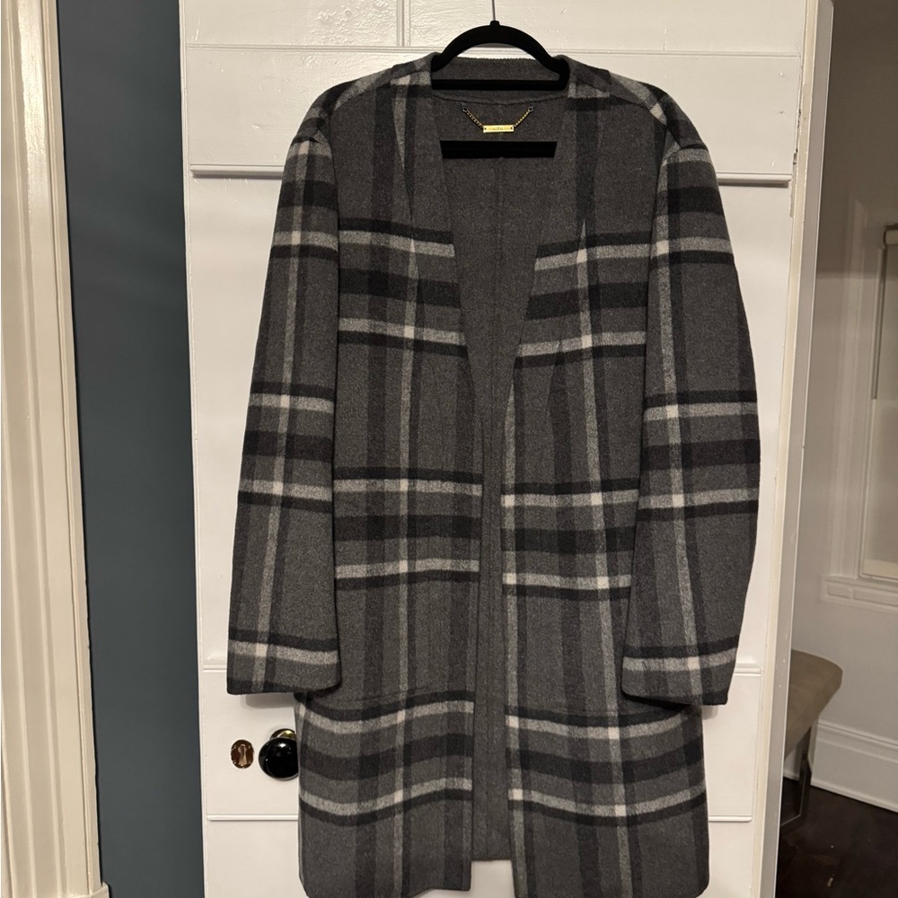 Gray Plaid reversible Men’s duster style long sweater cardigan